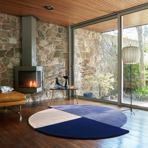 Kék kézi szövésű gyapjú kerek szőnyeg ø 150 cm Mia Segment – Flair Rugs-image-1