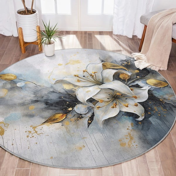 Kék-szürke mosható kerek szőnyeg ø 120 cm Golden Lilly – Mila Home-image-4