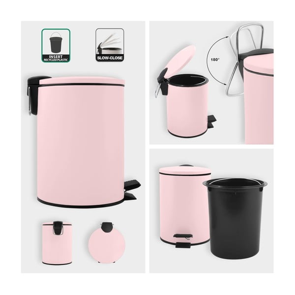 Rózsaszín acél pedálos szemetes 3 l   Adelar – Spirella-image-2