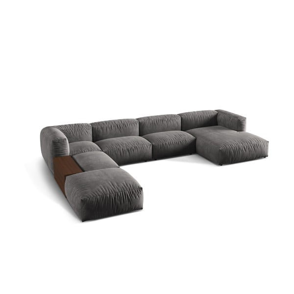 Szürke bársony moduláris sarokkanapé (bal oldali-U alakú) Martina – Micadoni -image-1