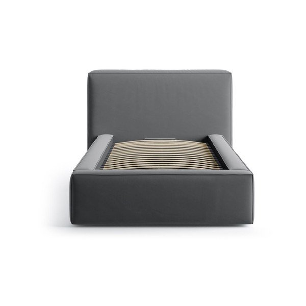 Szürke kárpitozott ágyneműtartós egyszemélyes ágy ágyráccsal 90x200 cm Jodie – Micadoni -image-3