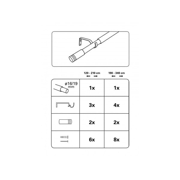 Fém bővíthető függönykarnis 120 - 210 cm Válec - Gardinia-image-2