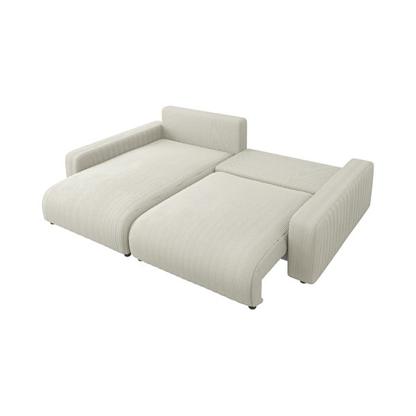 Krémszínű kordbársony kinyitható sarokkanapé (variálható) Sara – Ropez-image-4