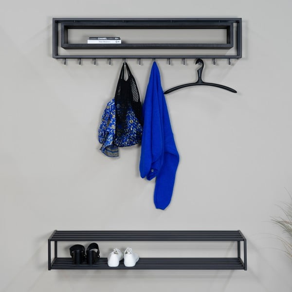 Fekete fém függő cipőtartó 118x20,5x30,5 cm School – Spinder Design-image-3