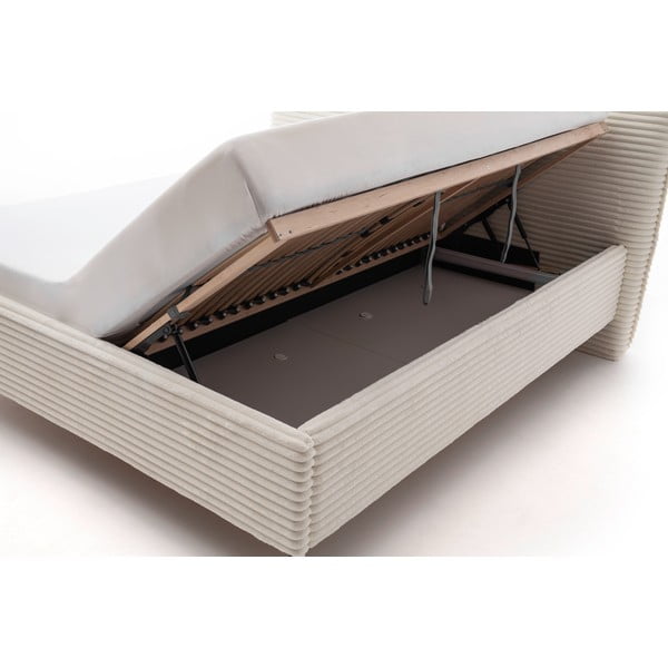 Bézs kárpitozott ágyneműtartós franciaágy ágyráccsal 160x200 cm Matera – Meise Möbel-image-3