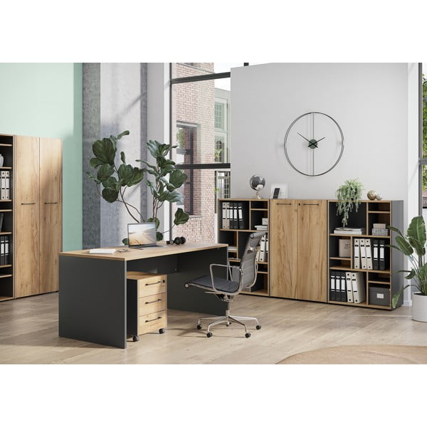 Antracitszürke-natúr színű szekrény tölgyfa dekorral 42x54x49 cm Podium – Germania-image-1