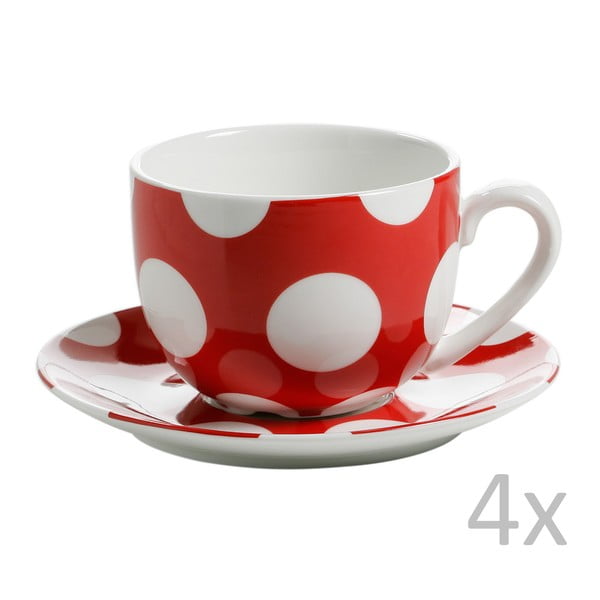 Polka Dot 4 piros porcelán bögre és csészealjak készlete, 250 ml - Maxwell & Williams