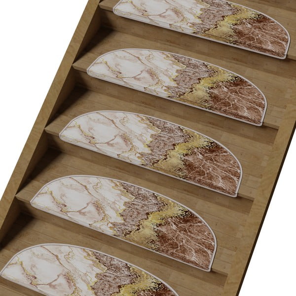 Krémszínű-világosbarna lépcsőszőnyeg szett 16 db-os 20x65 cm Golden Marble – Vitaus-image-1