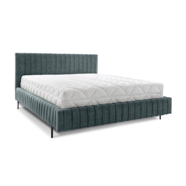 Petróleum színű kárpitozott ágyneműtartós franciaágy ágyráccsal 180x200 cm Plissa – ELTAP