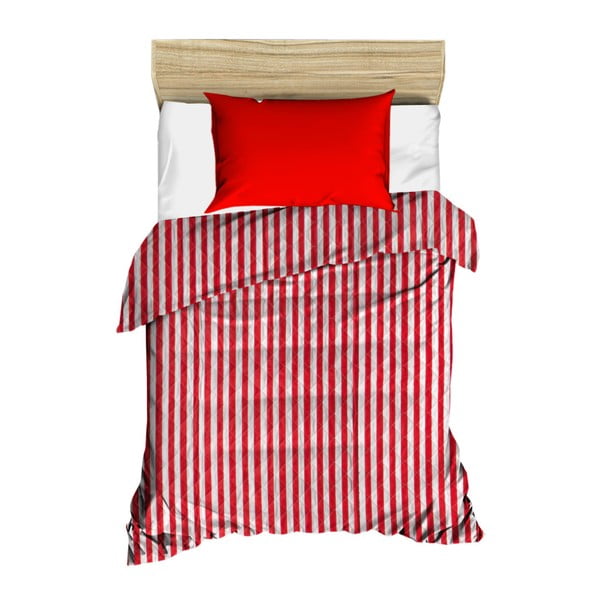 Piros-fehér csíkos steppelt ágytakaró, 160 x 230 cm