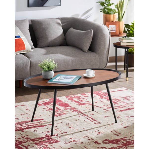 Kamelia fekete dohányzóasztal diófa dekoros asztallappal - Kave Home-image-1