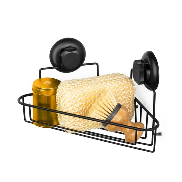 Bestlock Black Corner Rack 1 Shelf fekete öntapadós fürdőszobai fali sarokpolc - Compactor-image-1