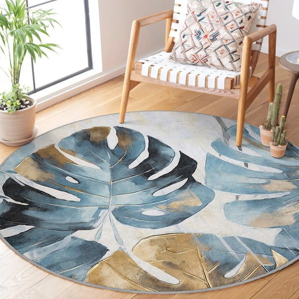 Kék mosható kerek szőnyeg ø 120 cm Golden Leaves – Mila Home-image-2
