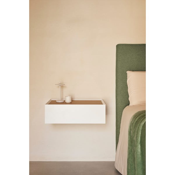 Fehér függő éjjeliszekrény tölgyfa dekoros asztallappal Arista – Teulat-image-1