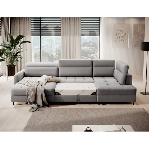 Világosszürke bársony kinyitható-tárolóhelyes sarokkanapé (jobb oldali-U alakú) Berrto – ELTAP-image-3