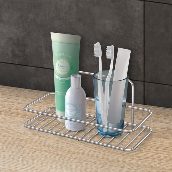 Fényes ezüstszínű függő öntapadós acél fürdőszobai polc Luxy – Metaltex-image-1