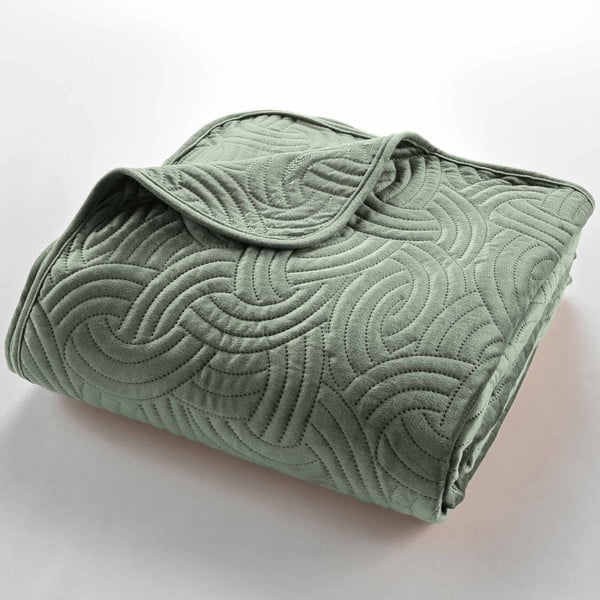 Zöld bársony ágytakaró és párnahuzat szett 220x240 cm Solange – douceur d'intérieur