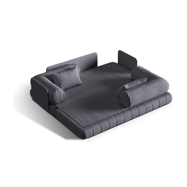 Sötétszürke buklé kinyitható kanapé 206 cm Kemi – Cosmopolitan Design-image-1