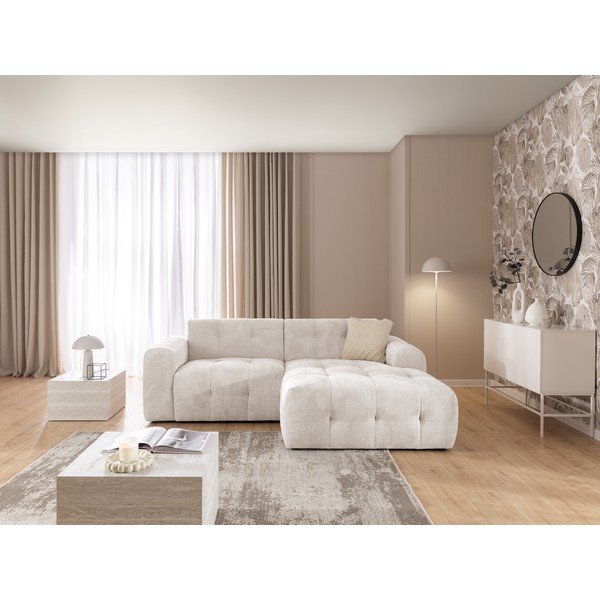 Krémszínű sarokkanapé (jobb oldali-heverő résszel) Melva – Ropez-image-3