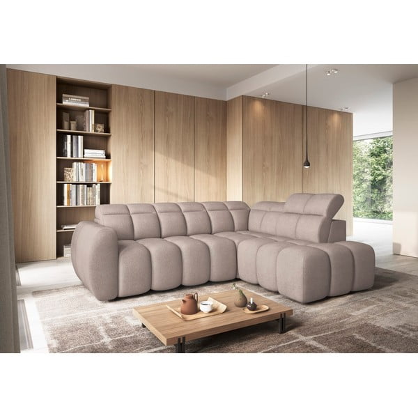 Világosbarna buklé kinyitható-tárolóhelyes sarokkanapé (jobb oldali-L alakú) Falconn – ELTAP-image-1