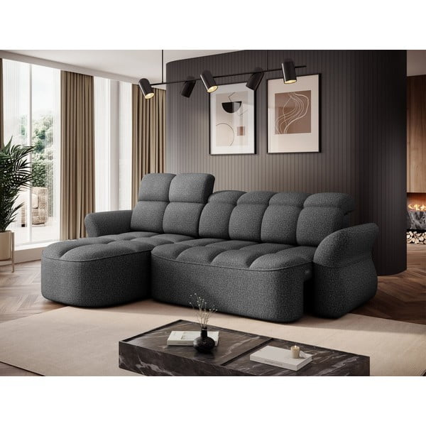 Sötétszürke bársony kinyitható-tárolóhelyes sarokkanapé (bal oldali-heverő résszel) Beneth – ELTAP-image-4
