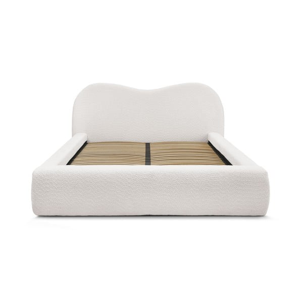 Fehér kárpitozott ágyneműtartós franciaágy ágyráccsal 160x200 cm Orlane – Bobochic Paris-image-4