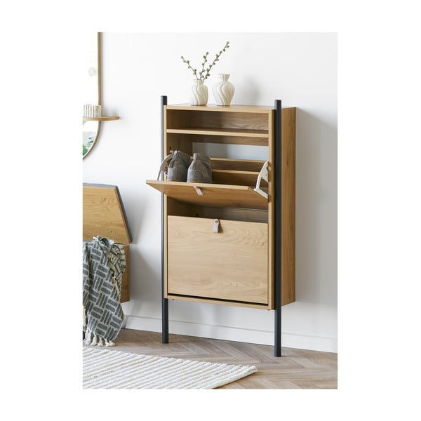 Natúr színű billenő ajtós cipőtartó tölgyfa dekorral 62x118x26 cm Barco – House Nordic-image-1