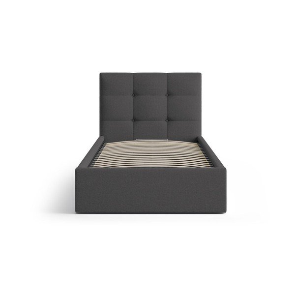 Antracitszürke kárpitozott ágyneműtartós egyszemélyes ágy ágyráccsal 90x200 cm Phaedra – Micadoni -image-3