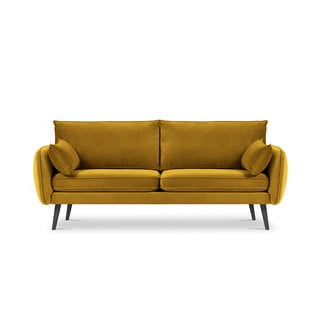 Lento sárga bársony kanapé fekete lábakkal, 198 cm - Kooko Home