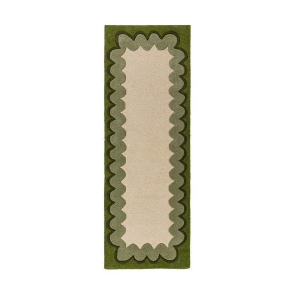 Zöld-natúr színű kézi szövésű gyapjú futószőnyeg 80x230 cm Wiggle Wool – Flair Rugs