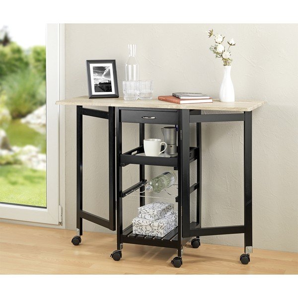 Fekete-natúr színű bortartó szekrény tölgyfa dekorral, palackok száma 3, 97x77 cm – Maximex-image-3