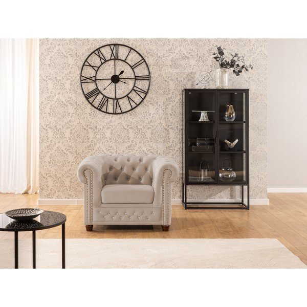 Bézs bársony chesterfield fotel York Blik – Ropez-image-1