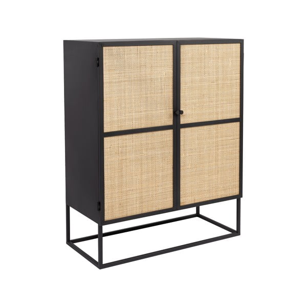 Fekete rattan magas komód 80x100 cm Guuji - White Label-image-2