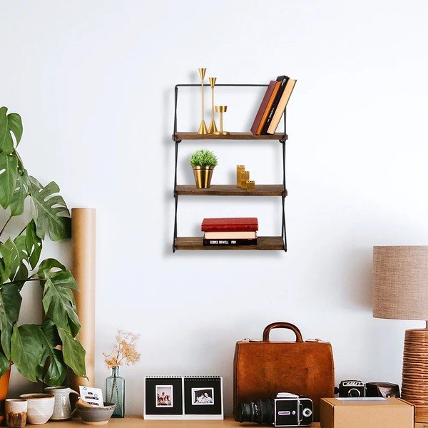 Natúr színű többszintes lucfenyő fali polc 40 cm Violaceae – Kalune Design-image-3