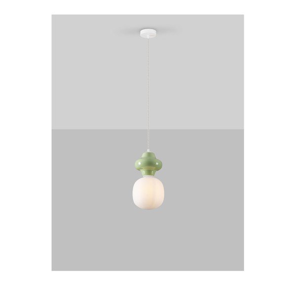 Fehér-világoszöld kerámia függőlámpa üveg búrával ø 18 cm Clio – Nova Luce-image-2