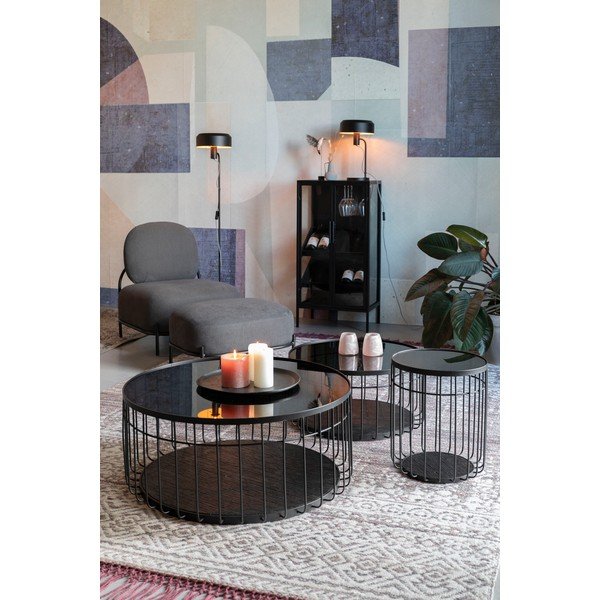 Fekete kerek dohányzóasztal üveg asztallappal 80x80 cm Lance – White Label-image-4