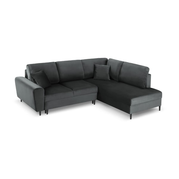 Sötétszürke bársony kinyitható tárolóhelyes sarokkanapé (jobb oldali-L alakú) Kyoto – Cosmopolitan Design-image-1