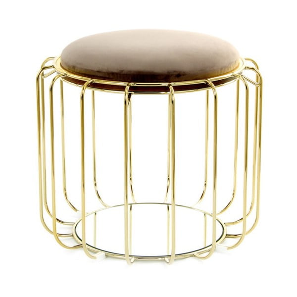 Canny barnásbézs tárolóasztal / puff aranyszínű vázzal, ⌀ 50 cm - 360 Living