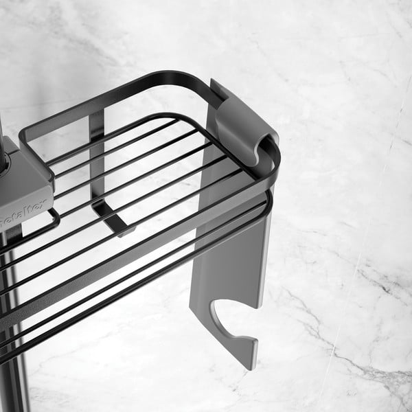 Matt fekete öntapadós acél fürdőszobai polc Lava – Metaltex-image-4