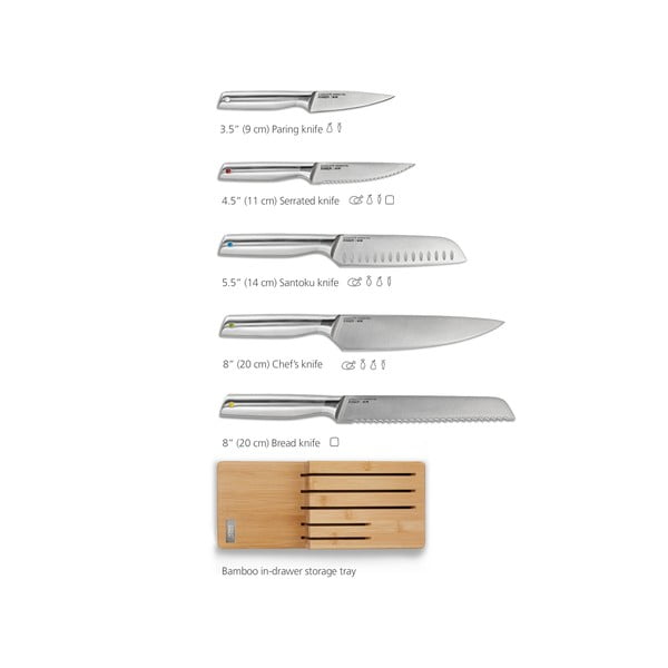 Rozsdamentes acél kés készlet tartóval 5 db-os Elevate Bamboo – Joseph Joseph-image-4