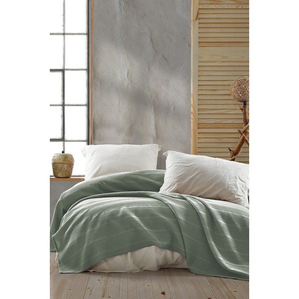 Zöld pamut ágytakaró franciaágyra 220x235 cm Leona - Mijolnir-image-1