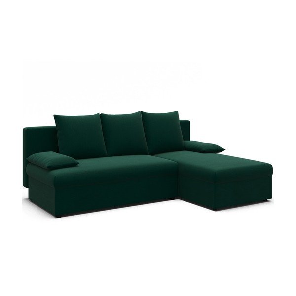 Zöld bársony kinyitható-tárolóhelyes sarokkanapé Gino – ELTAP