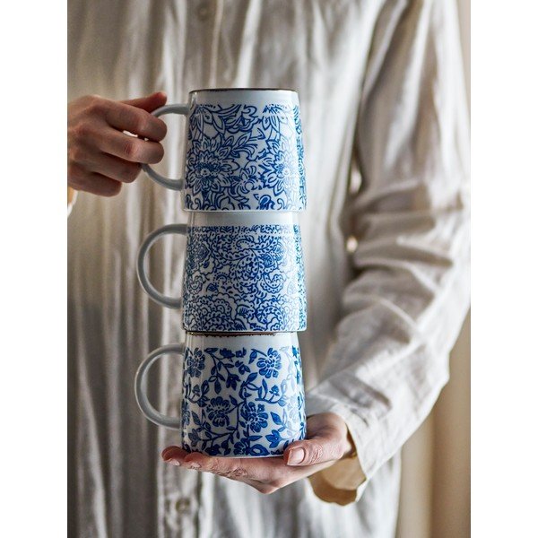 Fehér-kék kőedény bögre szett 3 db-os Molly – Bloomingville-image-1