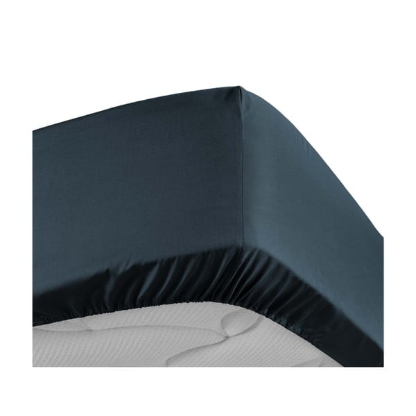 Sötétkék gumis pamut-perkál lepedő 160x200 cm Percaline – douceur d'intérieur-image-3