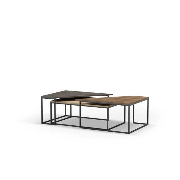 Natúr színű dohányzóasztal szett diófa dekoros asztallappal, 3 db-os 70x110 cm Titan – Marckeric-image-4