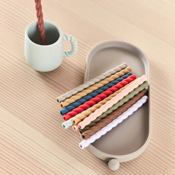 Szilikon szívószál készlet 6 db-os tisztítókefével Mellow – OYOY Mini-image-1