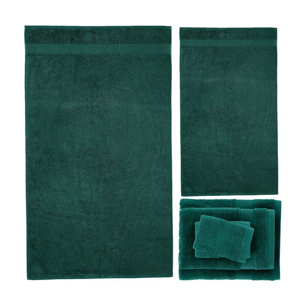 Sötétzöld frottír pamut törölköző és fürdőlepedő készlet 6 db-os Anti-Bacterial – Catherine Lansfield-image-2