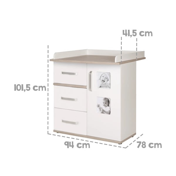 Fehér magas gyerek komód pelenkázó feltéttel szilfa dekorral 94x102 cm Moritz – Roba-image-1