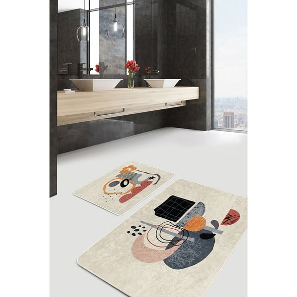 Bézs bársony fürdőszobai kilépő szett 2 db-os 60x100 cm – Mila Home-image-2