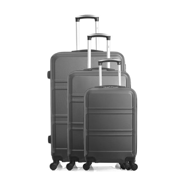 Utah 3 db-os sötétszürke gurulós bőrönd szett - Hero